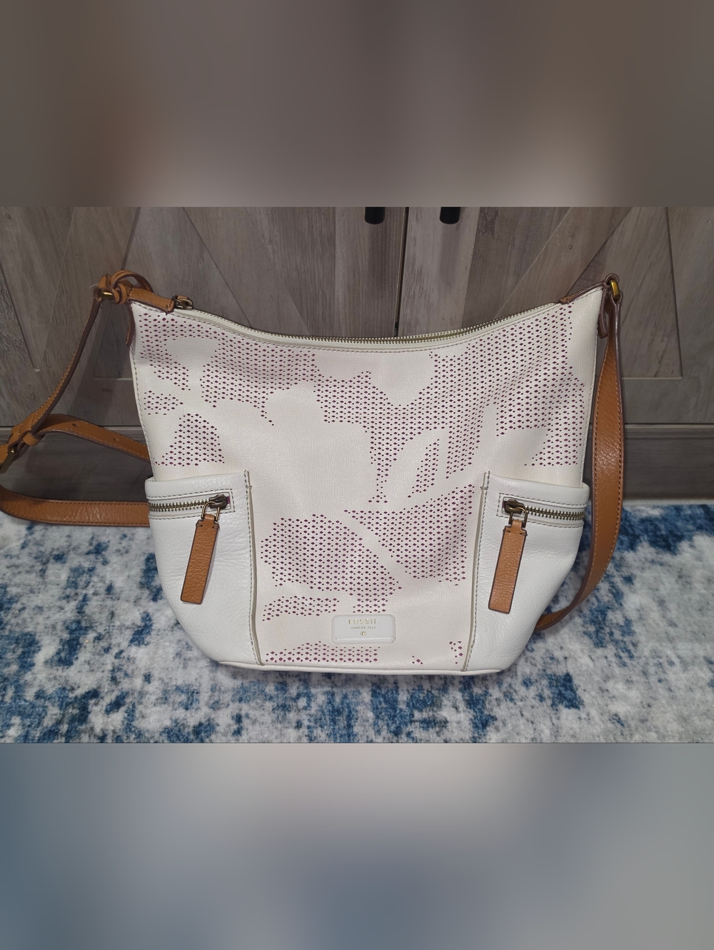 Fossil White Crossbody Bag with Tan Accents